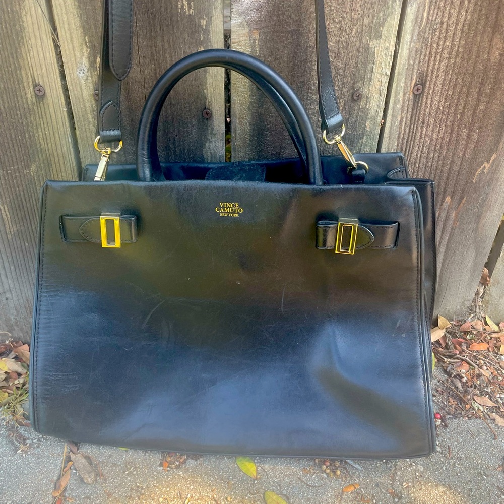 Vince camuto black purse with gold hardware